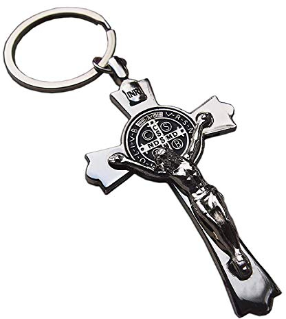 Porte-clés Crucifix Jésus Sainte Croix Cadeau Religieux Catholique Argent