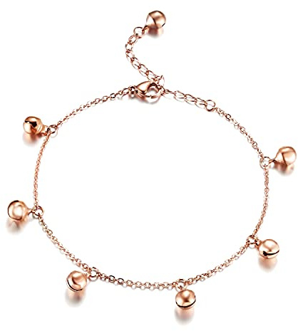 ELBLUVF Edelstahl Gold Rose Gold überzogene Glocken Kette Strand Fußschmuck Einstellbar Für Frauen (Roségold)