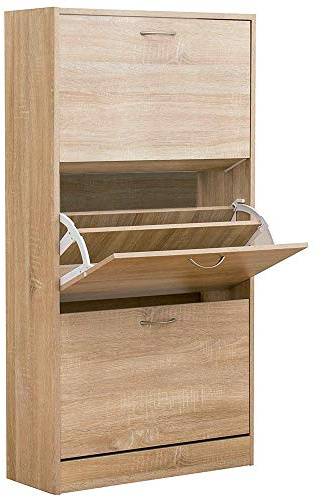 BAKAJI Scarpiera Salvaspazio Slim Portascarpe in Legno Melaminico con 3 Ante a Ribalta e Doppia Profondita' Dimensioni 60 x 24 x 120 cm Rovere
