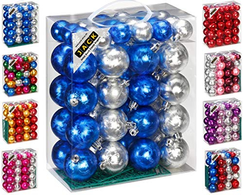 JACK by Inge 50x Kunststoff Kugeln Eislack Christbaumkugeln Ø 4+6cm inkl. Haken Glanz Glitzer Matt, Farbe:Blau-Silber
