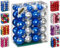 JACK by Inge 50x Kunststoff Kugeln Eislack Christbaumkugeln Ø 4+6cm inkl. Haken Glanz Glitzer Matt, Farbe:Blau-Silber