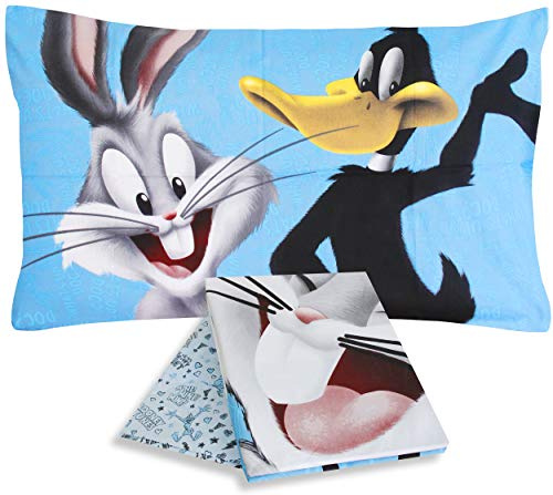 hermet Bettwäsche für Einzelbett Looney Tunes, Baumwolle, Hellblau, Blau, Schwarz