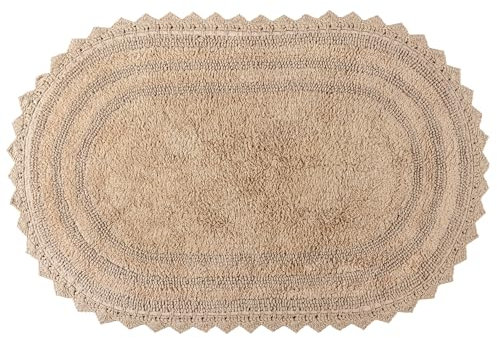 RAJRANG Sand-Badezimmerteppich mit Häkelmuster, weich, saugfähig, wendbar, Boho-Baumwolle, Badematte, warmer Sand, oval, 86,4 x 53,3 cm