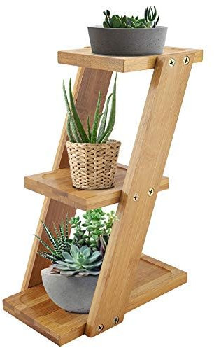 AYNEFY Bamboo Plant Stand - 3 Level Desktop Pot Plant Shelf, Flower Holder and Storage