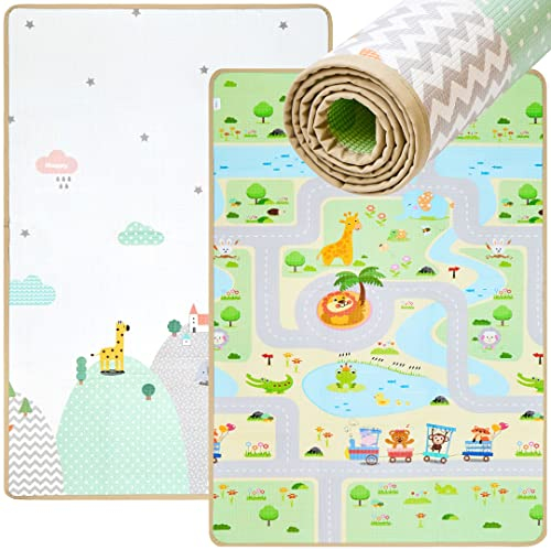 Mamabrum Tappetino da Gioco per Bambini 120 x 180 cm, Ecologico e Atossico, Schiuma Ispessita Impermeabile, Antiscivolo, Portatile, Design Foresta e Città