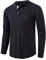 Mens Henley Shirt Long Sleeve Button Collarless Henley Tops Casual Smart Slim Fit Solid Color Waffle Grandad Shirts 3 Buttons Grandad Collar Classic Lightweight Basic Top Plain Black XL