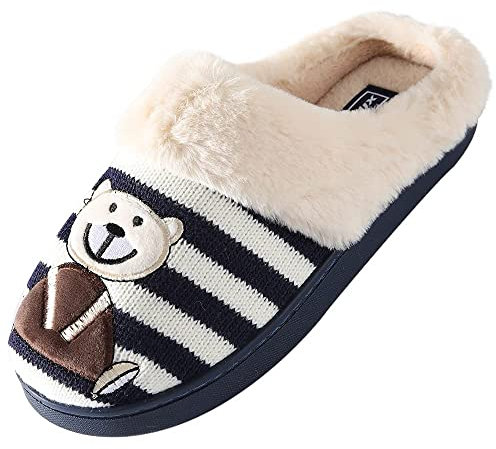 JOMIX Zapatillas Casa Mujer Invierno Calientes Pantuflas Cerradas con Peluche Felpa Lindas de Ositos Interior Exterior (Navy, 41)