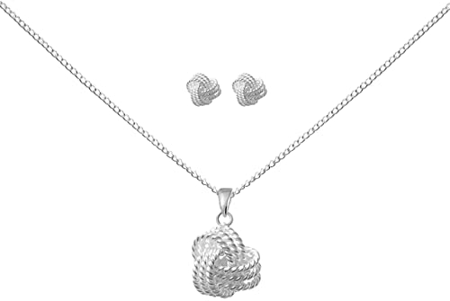 FRIEDA + PAUL Knot Knoten Glücksknoten Symbol Damen Frauen Mädchen Halskette Anhänger Ohrstecker 4-tlg. Set 925 Sterling Silber anlaufgeschützt Schmuckbox