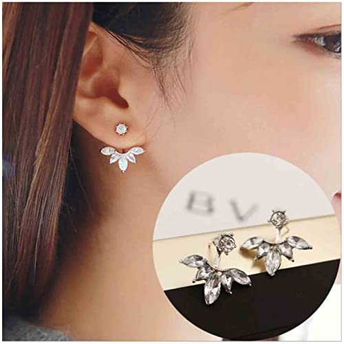 Cimenexe Vintage Blume Ohr Jacken Ohrringe Silber Lotus Blume Ohrstecker Strass Lotus Ohrringe Zwei Wege Vorderseite Rückseite Ohrstecker Schmuck für Frauen und Mädchen Geschenke