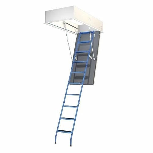 Wellhöfer 251000121 WS3D Stahl Bodentreppe mit Wärmeschutz, StahlBlau, Deckenöffnung 110cm x 60cm, Lichte Raumhöhe 237cm x 246cm