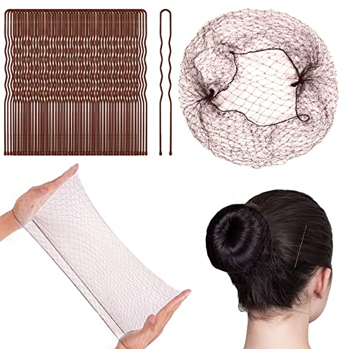 URAQT Haarnetze, 80 Stück Unsichtbare Elastisches Haarnetze mit Haarnadel, Dutt Haarnetz, Nylon Haarnetze für Frauen, Mädchen, Haarknoten Herstellung, Ballett Tänze