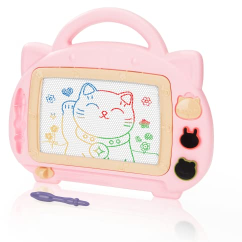 Wisplye Magnetische Maltafel, Zaubertafel für Kinder, Reisegröße Bunte Löschbar Zeichenbrett mit 2 Form Stempeln Schreibtafel Lernspielzeug Geschenke für 3 4 5 6 7 8 Jahre Alt Mädchen Junge