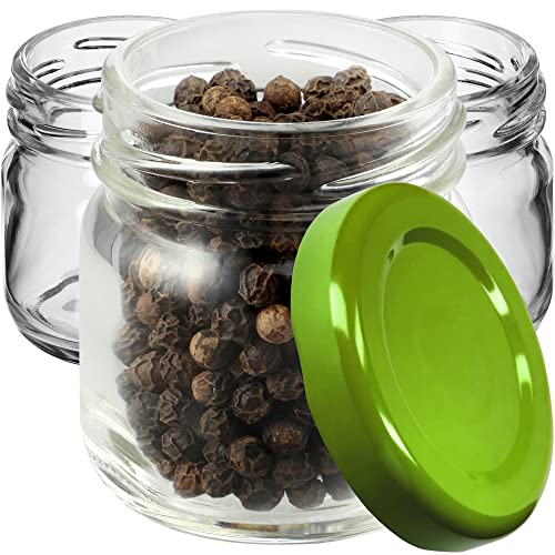 KADAX 10st Mini Gläser 40 ml mit Schraubdeckel fi 43mm, Einmachglas, Gewürzgläser mit Deckel, Sturzglas, Probiergläser, Marmeladengläser, kleine Honiggläser (10 Stück, Grün Deckel)