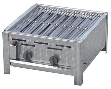 BSR-Grillen 2-flammiger Profi Gasgrill aus Edelstahl, stufenlos regelbar, Gasbräter, Gastrogrill, Gastrobräter mit Gasschlauch und Druckminderer (7,3 kW | Edelstahl Grillrost)