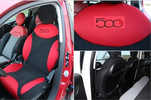 Italfodere - Coppia Coprisedili Anteriori Compatibili con Fiat 500L - Cotone Accoppiato - Fatti a Mano - Eleganti e Resistenti - Accessori Auto Interno - Rosso/Nero - Made in Italy