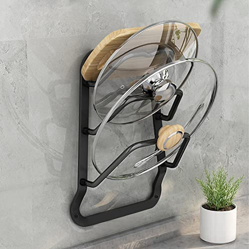 Esoes Topfdeckelhalter mit 3 Abschnitten, zur Wandmontage, für Topfabdeckungen, Pfannendeckel, ohne Bohren, Türmontage, Topfdeckel, Aufbewahrungs-Organizer für Küchenschrank (schwarz)