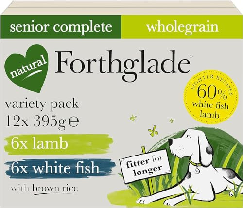 Forthglade Wet Dog Food Variety Pack (12 x 395g Trays) - Senior 7 Years+, Wholegrain & Hypoallergenic Dog Food, Lamb & White Fish, Vegetables, Brown Rice, Stomach Sensitive, Natural Ingredients