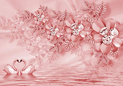 wandmotiv24 Fototapete Rosa Blumen Ornament, 200 x 140cm - selbstklebende Strukturtapete, Wanddeko, Wandbild, Wandtapete, Abstrakt, Edelsteine, See M3630