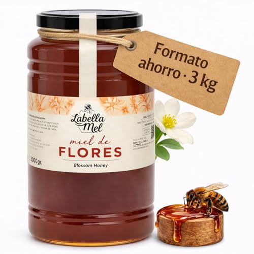 L'Abella Mel Miel de Fleur Pur 100% Naturel, Pot 3 kg | Miel d'Abeille Sans Additifs ni Sirops Ajoutés. Apiculture Familiale Depuis 4 Générations