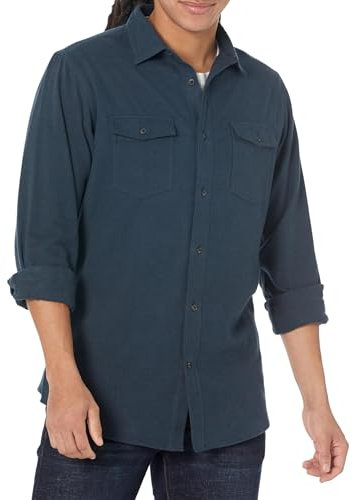 Amazon Essentials Men's Regular-Fit Long-Sleeve Two-Pocket Flannel Shirt, Washed Navy, XS