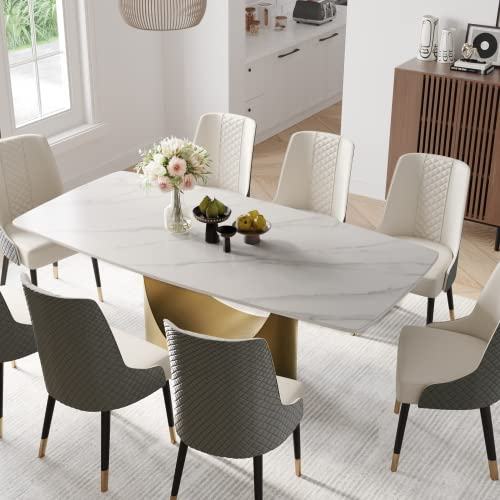 POVISON Esstisch modern 180cm für Esszimmer weiß aus Sinterstein, Marmor Küchentisch Beine aus Bronze Karbonstahl, minimalistisch Esstisch für 6 Personen,einfache Installation(ohne Stühle)