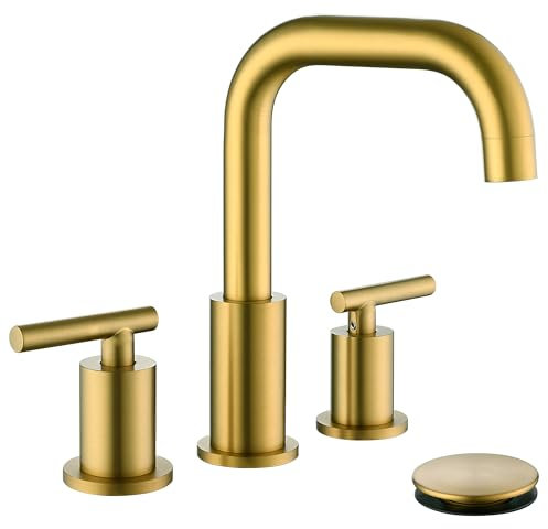 Robinet de salle de bain large en laiton brossé de 20,3 cm avec drain (a trop débit) et lignes d'alimentation, robinet d'évier de salle de bain à 2 poignées en acier inoxydable à 3 trous, robinet en