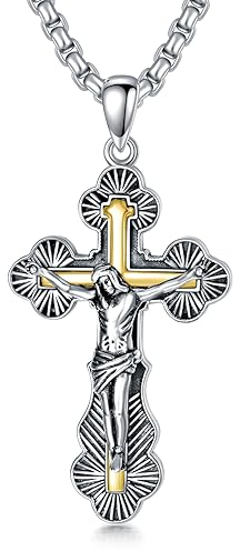 enjoylifecreative Sterling Silber Kruzifix Kreuz Halskette für Männer Frauen, 18 Karat vergoldet Kreuz Jesus Anhänger Halskette Jesus Geschenk für Thanksgiving Weihnachten
