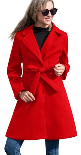 Kate Kasin Damen Wollmantel Vintage Elegant Chic Mittellange Lange Ärmel L Rot