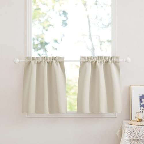 PONY DANCE Tende a Vetro per Finestra Moderne 2 Pezzi 60x45 CM Tende Piccole per Interni Curtains Corta Tendine Oscuranti per Interni, Beige Chiaro