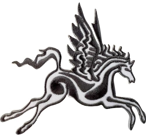 Pegasus Aufnäher zum Aufbügeln oder Aufnähen auf Kleidung Tasche weiß grau geflügeltes Pferd bestickt Abzeichen