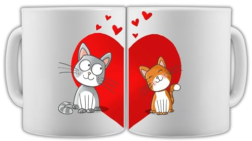 Rienco - Tazza per Coppia Lui e Lei - Tazze Colazione con Gatti Cuori e Frasi - Idea Regalo Coppia - Disegnata a Mano