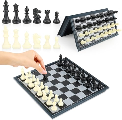 VFANDV Schachspiel Magnetisch, Einklappbar Schachbrett Hochwertig 25 x 25 cm Mini Schach Chess Board Reiseschach Figuren Schachset Schachfiguren für Kinder und Erwachsene