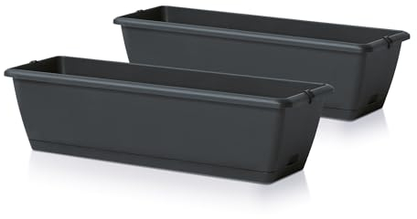 Spetebo Balkon Blumenkasten mit Halterung und Bewässerungssystem - 2 Stück in 60 cm - Kunststoff Geländer Pflanztopf in anthrazit - Blumentopf Pflanzkasten zum Einhängen mit Wasserablauf
