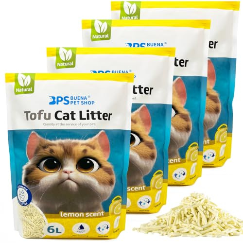 BPS Arena Aglomerante para Gatos Arena de Tofu para Gatos sin Polvo Fácil de Aglomerar Controla los Olores se Lanza en el Inodoro (4Pcs, Lemon) BPS-15455 * 4