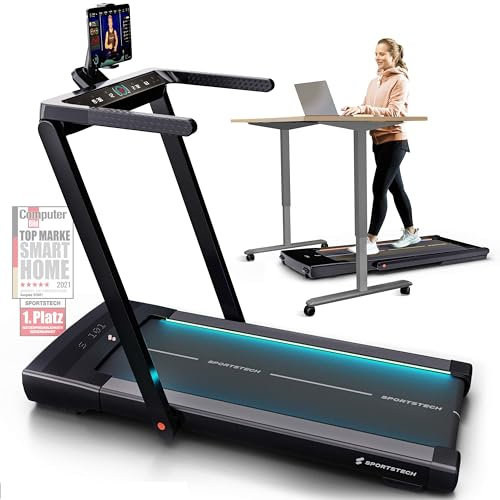 Sportstech Laufband – Smartes, klappbares Laufband für Zuhause, Deutsche Qualitätsmarke, App-Funktion, LED-Display & Tablethalterung, bis zu 12-16 km/h, Fitness Treadmill und Walking Pad, max.120 kg