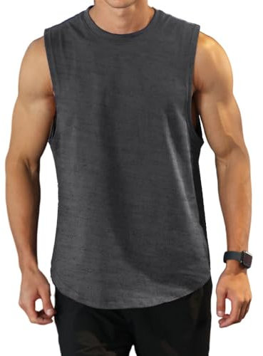 Herren Tanktop Gym Tshirt Baumwolle Muskel Fitness Training Laufshirt Fitness Tanks Ärmelloser Shirt 03 Dunkelgrau M