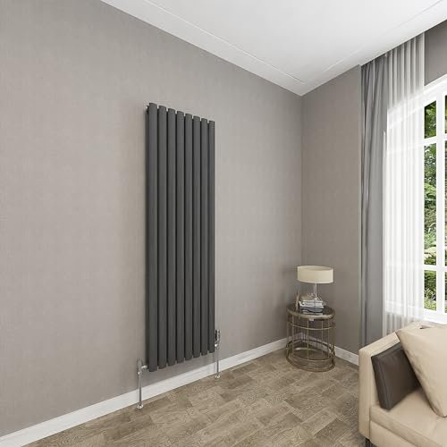 Sky bathroom | 1600x472mm - Modern Anthracite Vertical Double Panel Oval Column Radiator Central Heating Designer Radiator