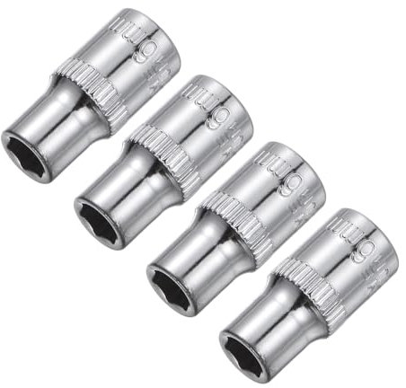 Sourcingmap 4 Pcs 1/4-Inch Drive 6mm 6-Point Shallow Socket, Metric, Steel with Chrome Plated