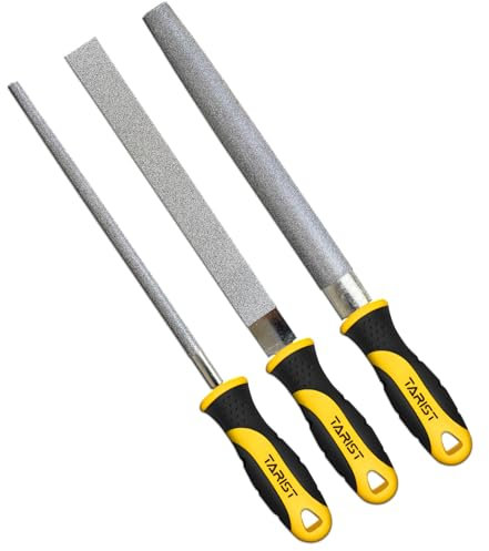 TARIST Diamond File Set, 3-Piece, 8-inch, Includes Flat/Half-Round/Round. for Sharpening Lawn Mower Blades, Garden Shears, Axe, Knife - Tool Sharpener for Metal, Tile, Ceramic, Glass, Stone and More