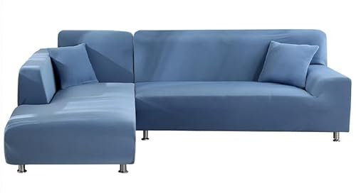 ShowyLive Sofa Überzug Couch Überzug 2er Set für Ecksofa L-Form Sofabezug 2 Sitzer+3 Sitzer, mit 2 Stück Kissenbezug, Hellblau
