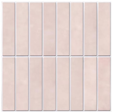 Commomy 10 Pcs Pink 3D Peel and Stick on Wall Tiles,11'8 x 11'8 Matte UrltraLight PVC Vertical Self Adhesive Stick on Tiles for Kitchen Backsplash, Bathroom, Living Room, Bedroom, RV