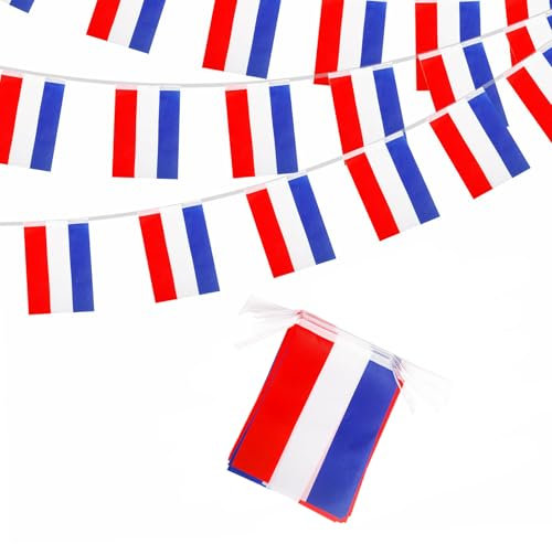 10m Netherlands Flag Polyester Bunting Banner with 30pcs Flags for 2026 World Cup Party Decorations, 14 x 21 cm Rectangle Holland National Flags for football fans Game Day National Day Pub Party Decor