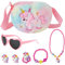 UptVin Kinder Geldbörse,7PCS Einhorn-Portemonnaie für kleine Mädchen,Einhorn-Umhängetasche mit Schmuckset,Einhorn-Tasche, Halskette,Armband, Ring,Ohrringe,Sonnenbrille,Geburtstagsgeschenke, Geldbörse