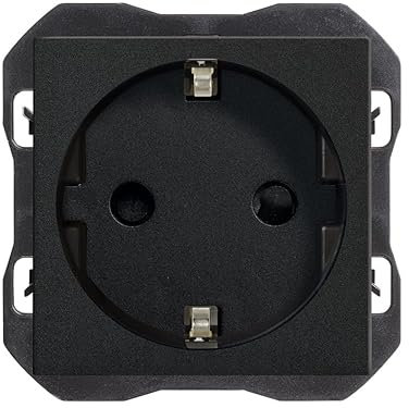 SIMON - Enchufe de Empotrar Schuko con Toma Tierra, Serie Simon 270, 250V, 16A, Enchufe de Pared Plano y Fino, Enchufe Hembra, Fácil de Instalar, Apto para interiores, Color Negro (20000432-098)