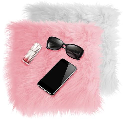 Gjinxi 2Pcs School Locker Rugs, 12 Inch Mini Square Faux Fur Rug, Square Plush Cushion Fluffy Area Rug, Soft Locker Rug Carpet with Non-Slip Back for Tabletop Photography, Jewelry, Nail Art