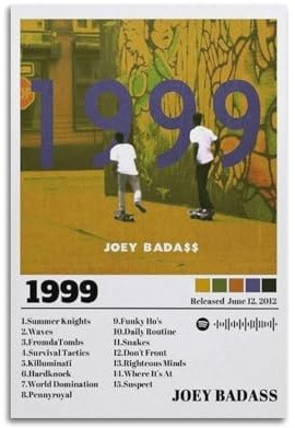 SLXYYYHW Joey Badass 1999Album-Poster, Kunstdekoration, Wandposter, Innenposter, Druckdekoration, Bar, Restaurant, Dekoration, Ästhetik, Poster, Wohnzimmer, 20 x 30 cm, ungerahmt, 13