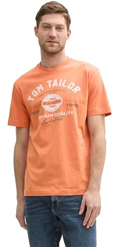 TOM TAILOR Herren 1037735 T-Shirt Aus Baumwolle Mit Logo-Print, 37755 - Brick Orange, XL EU