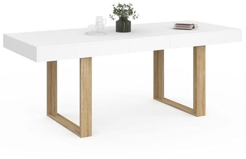IDMarket - Esstisch, ausziehbar, rechteckig, Phoenix, 4-8 Personen, weiß, Holzfüße, 160 – 200 cm