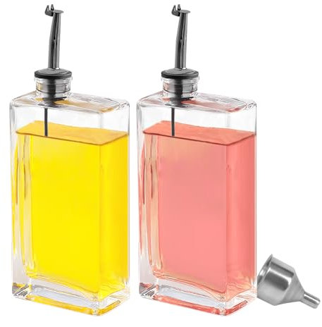 HMJIA Bouteille Huile Olive et Vinaigre Set Pour Cuisine Avec Bec Verseur en Acier Inoxydable 304 Distributeur Huile à Condiments Liquides Paquet 2 de 500ML Avec Entonnoir (500ml - Noir)