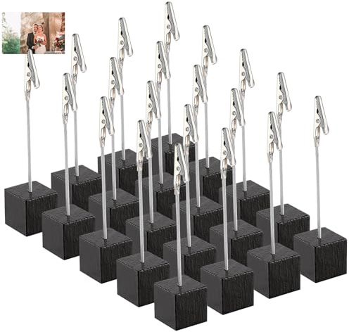 NLONLL 20 Stück Fotohalter mit Klammern Memo Clip Halter Ständer Memohalter Sitzkartenhalter Cube Memo Halter Fotohalter mit Clips Oder Klammern für Bilder Karte Hinweis Party (Schwarz)